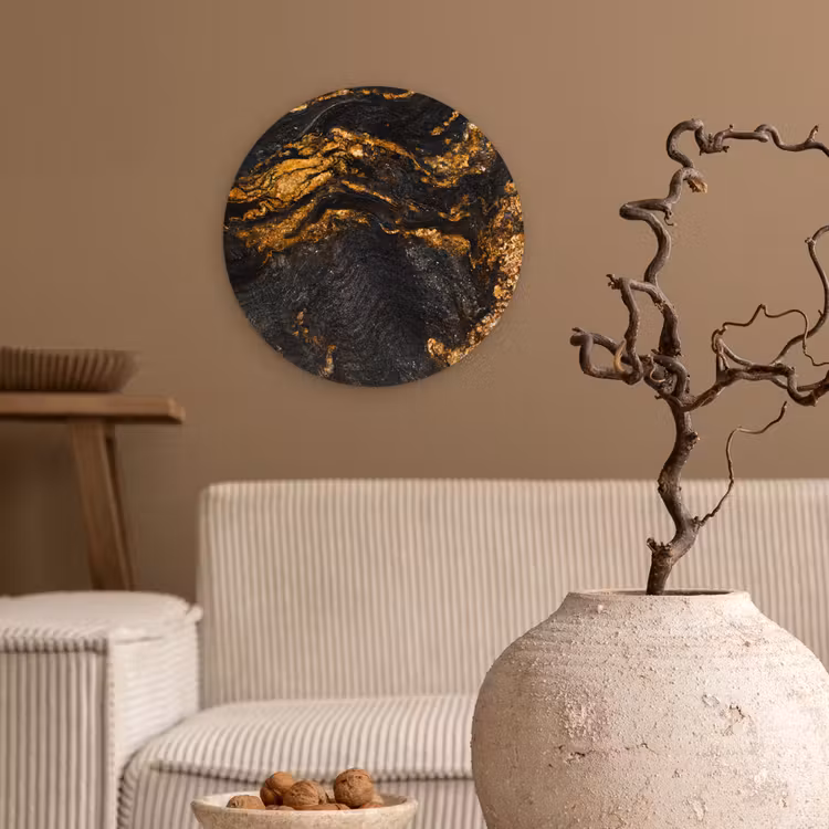 Muurcirkel - Marmer - Kalk - Zwart - Goud - Marmerlook - Luxe — 2