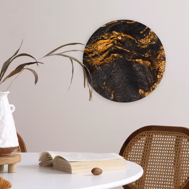 Muurcirkel - Marmer - Kalk - Zwart - Goud - Marmerlook - Luxe — 4