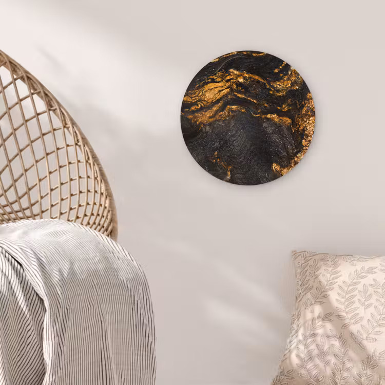 Muurcirkel - Marmer - Kalk - Zwart - Goud - Marmerlook - Luxe — 5