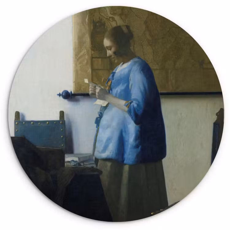 Muurcirkel - Brieflezende vrouw in het blauw - Schilderij van Johannes Vermeer — 1