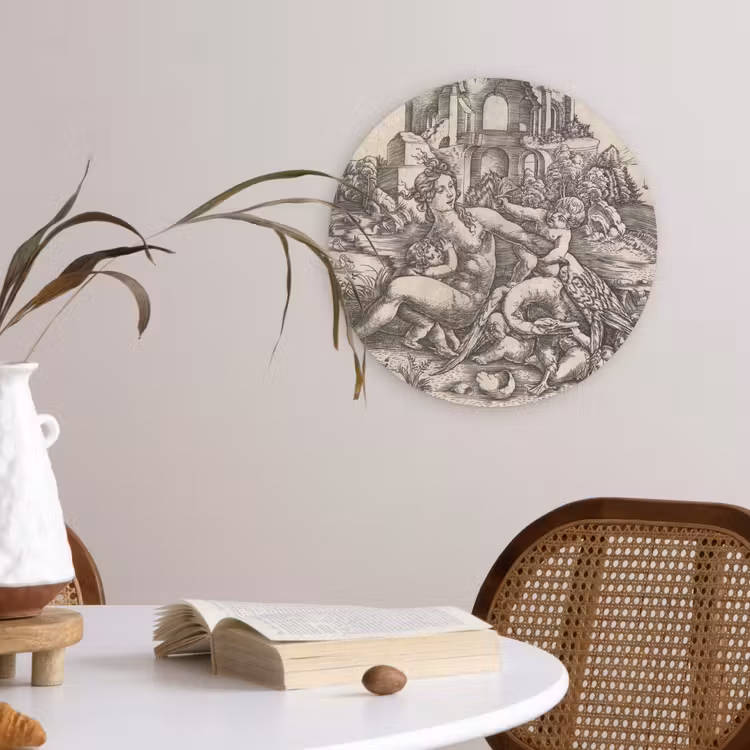 Muurcirkel - Leda en de zwaan met haar vier kinderen - Schilderij van Meester IB met de vogel — 4