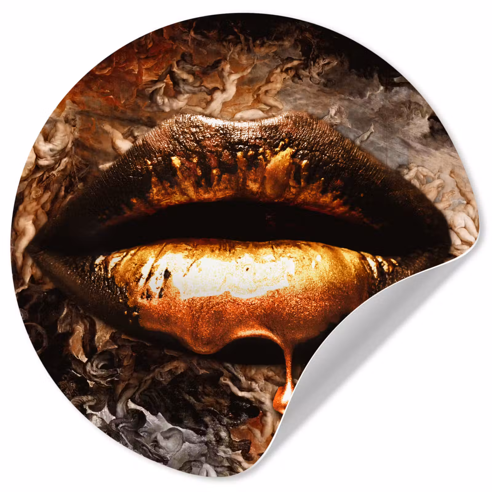 Behangcirkel - Goud - Lippen - Kunst - Goud - Luxe - Abstract — 1