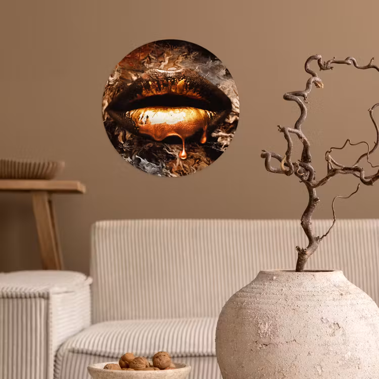 Behangcirkel - Goud - Lippen - Kunst - Goud - Luxe - Abstract — 2