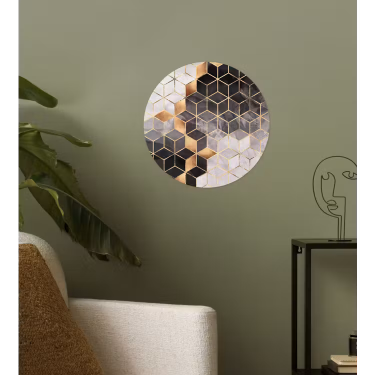 Behangcirkel - Abstract - Kubus - Goud - Patronen - Zwart - Wit — 3