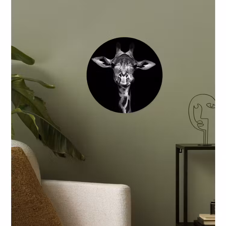 Behangcirkel - Giraffe - Portret - Dieren - Zwart - Wit — 3