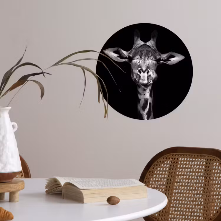 Behangcirkel - Giraffe - Portret - Dieren - Zwart - Wit — 4