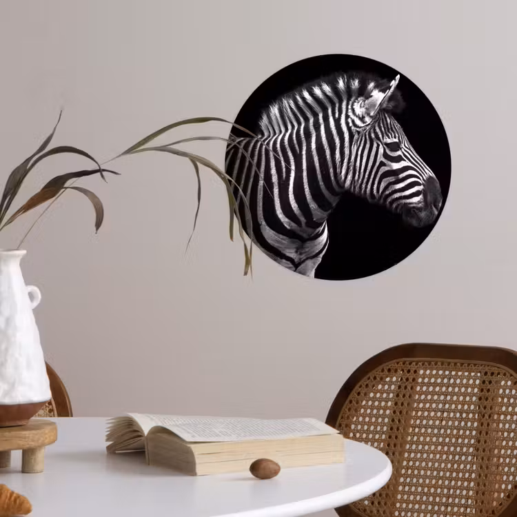 Behangcirkel - Zebra - Zwart - Wit - Portret - Dieren — 4