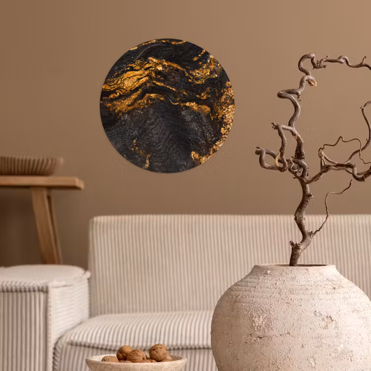 Behangcirkel - Marmer - Kalk - Zwart - Goud - Marmerlook - Luxe — 2