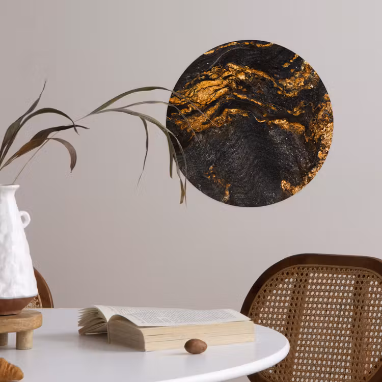 Behangcirkel - Marmer - Kalk - Zwart - Goud - Marmerlook - Luxe — 4