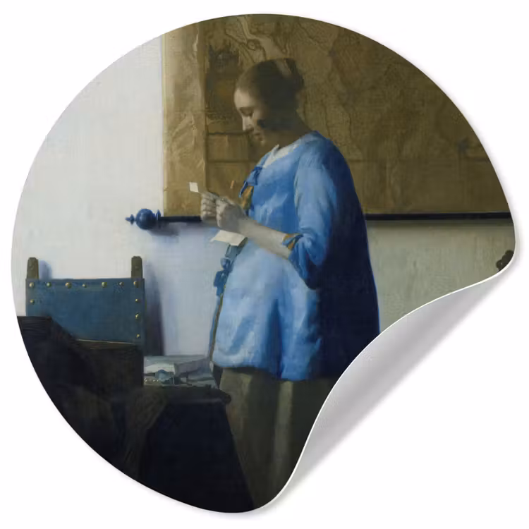 Behangcirkel - Brieflezende vrouw in het blauw - Schilderij van Johannes Vermeer — 1