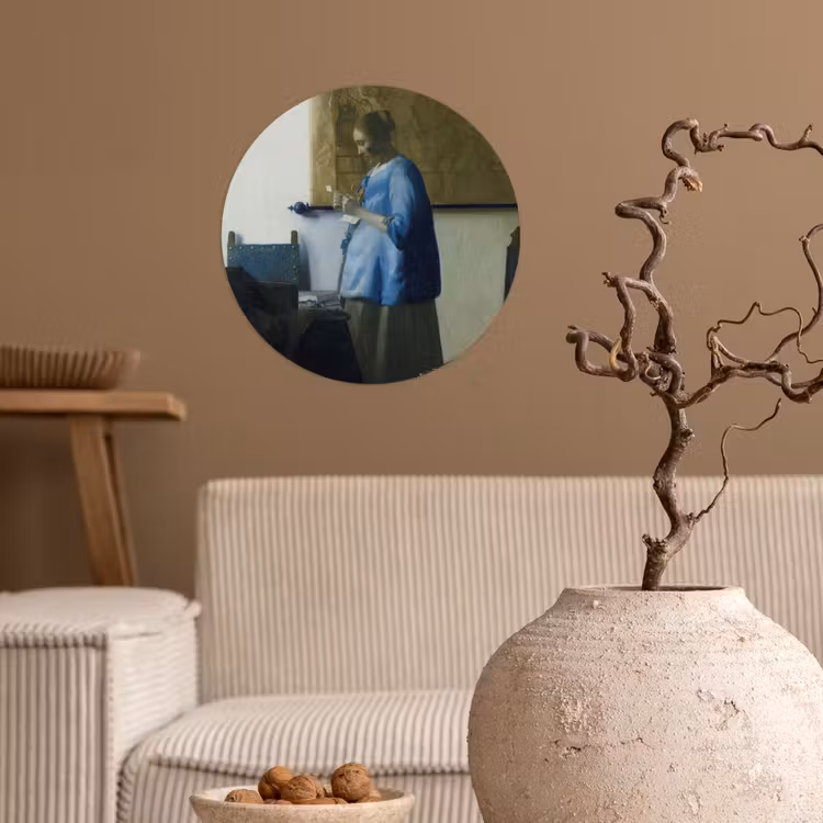 Behangcirkel - Brieflezende vrouw in het blauw - Schilderij van Johannes Vermeer — 2