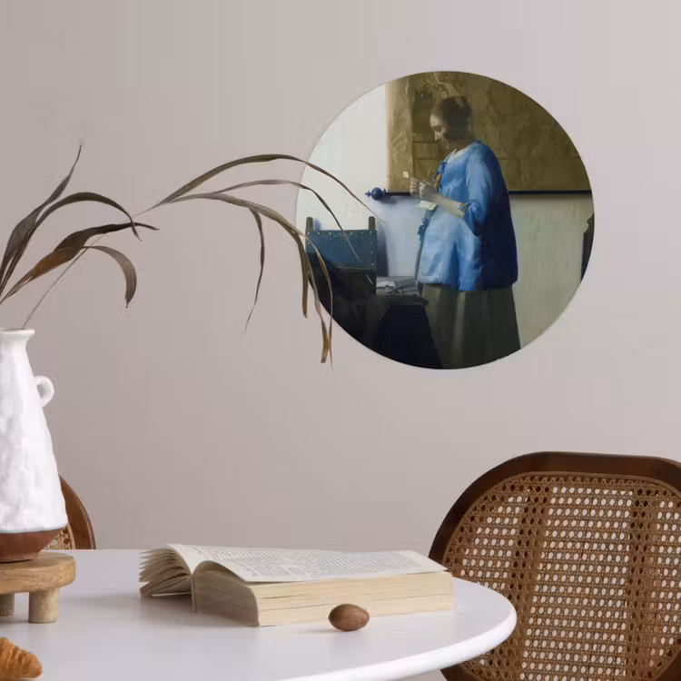Behangcirkel - Brieflezende vrouw in het blauw - Schilderij van Johannes Vermeer — 4