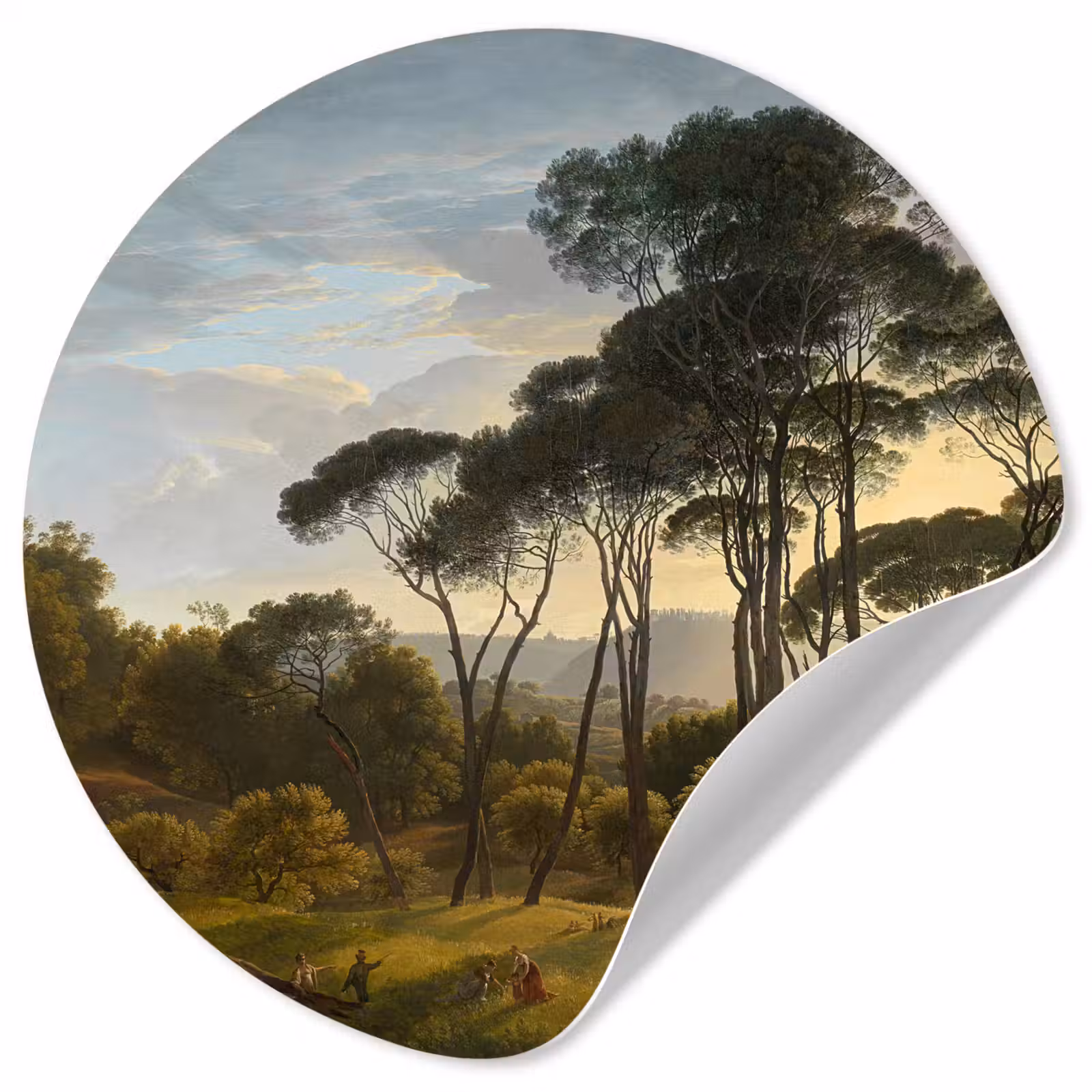Behangcirkel - Italiaans landschap met parasoldennen - Schilderij van Hendrik Voogd — 1