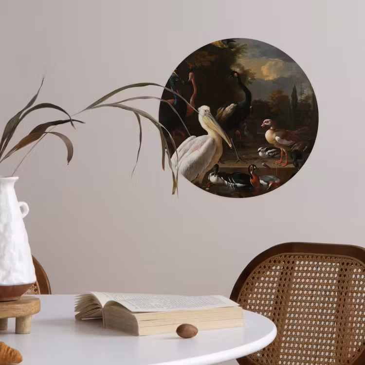 Behangcirkel - Een pelikaan en ander gevogelte bij een waterbassin - Schilderij van Melchior d'Hondecoeter — 4