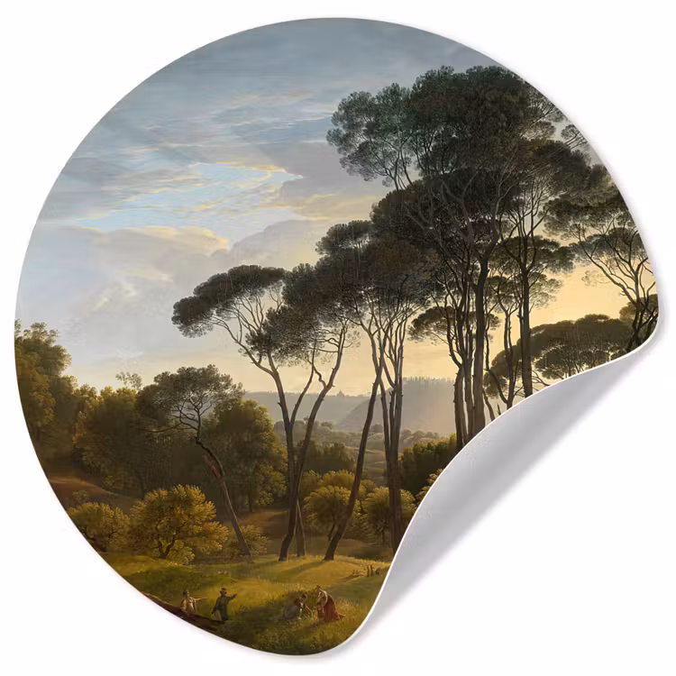 Behangcirkel - Italiaans landschap met parasoldennen - Schilderij van Hendrik Voogd — 1