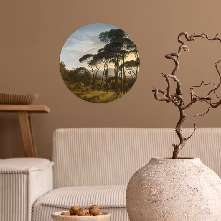 Behangcirkel - Italiaans landschap met parasoldennen - Schilderij van Hendrik Voogd — 2