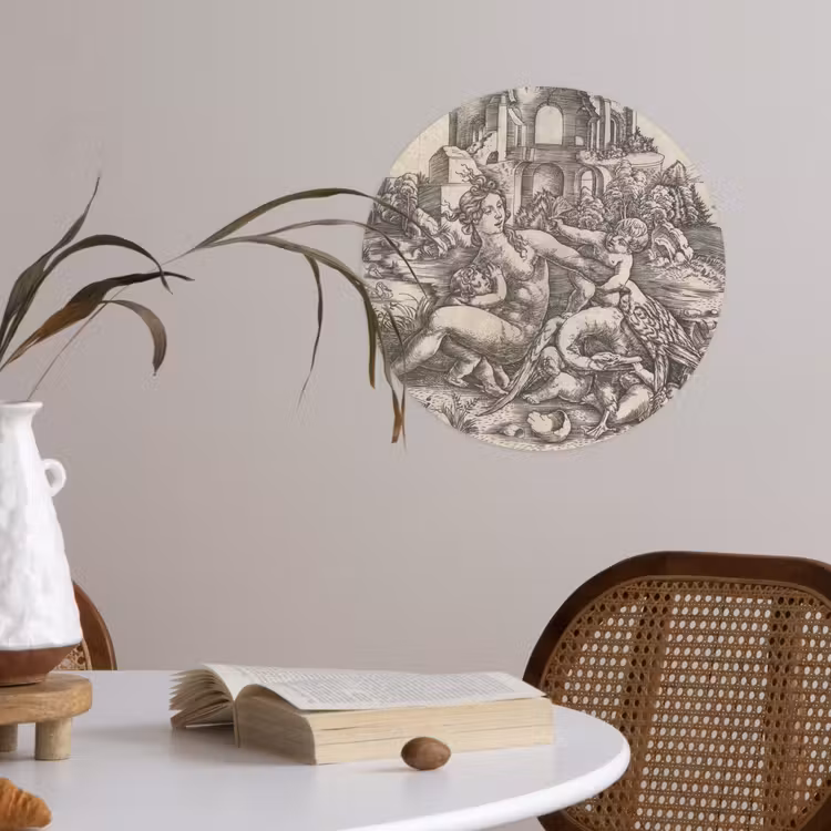 Behangcirkel - Leda en de zwaan met haar vier kinderen - Schilderij van Meester IB met de vogel — 4