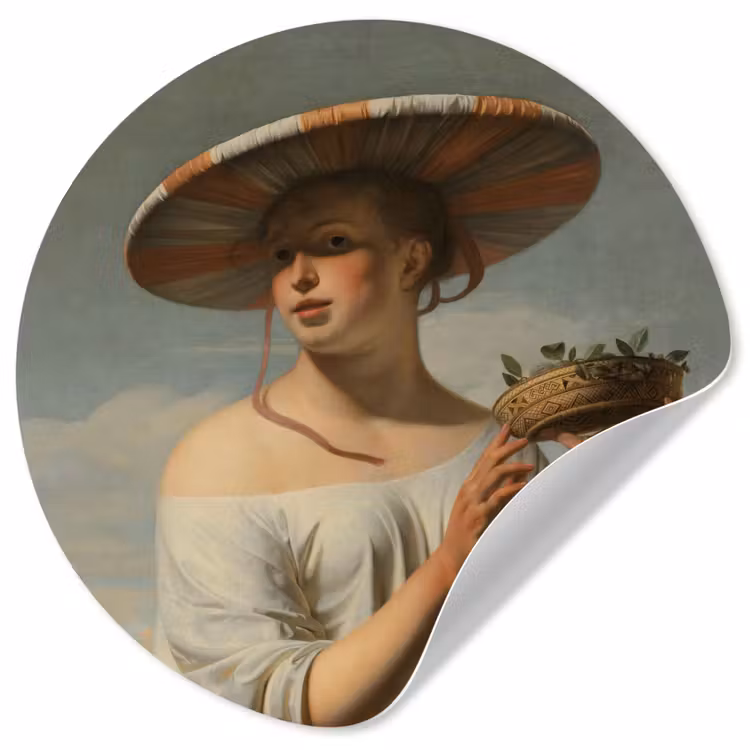Behangcirkel - Meisje met een brede hoed - Schilderij van Caesar Boëtius van Everdingen — 1