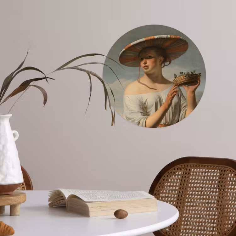 Behangcirkel - Meisje met een brede hoed - Schilderij van Caesar Boëtius van Everdingen — 4