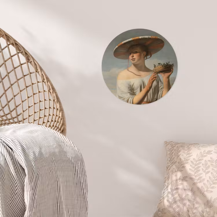 Behangcirkel - Meisje met een brede hoed - Schilderij van Caesar Boëtius van Everdingen — 5