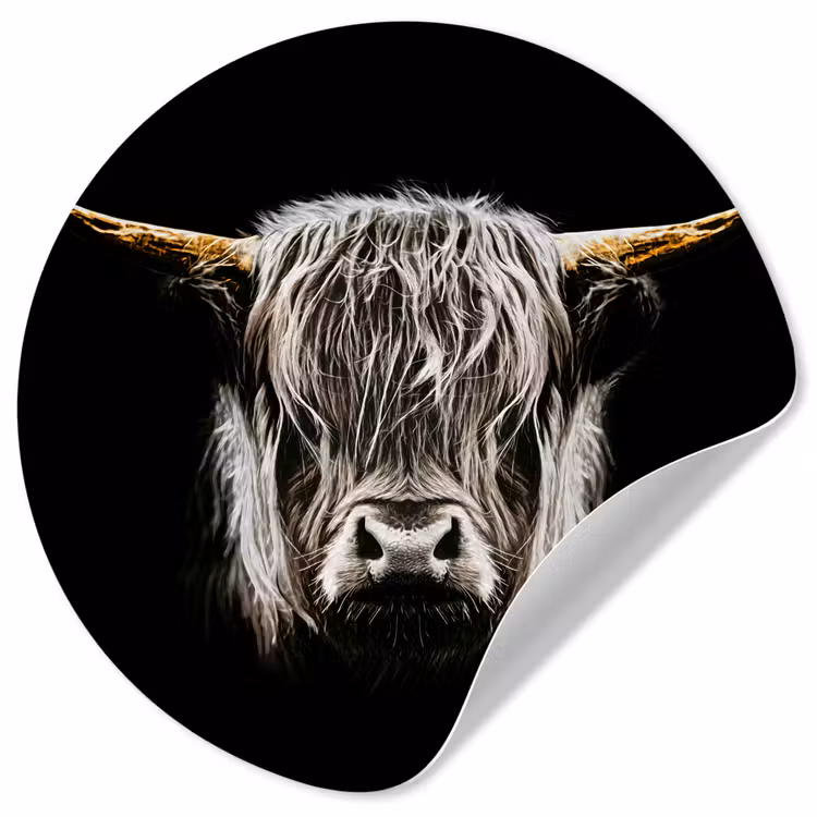 Behangcirkel - Schotse hooglander - Goud - Hoorns - Zwart wit - Koe - Dieren