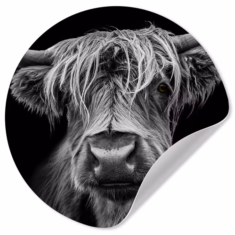 Behangcirkel - Schotse Hooglander - Horens - Zwart - Wit - Koe - Wild - Dieren