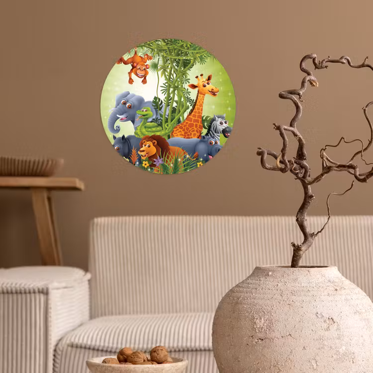 Behangcirkel - Jungle dieren - Planten - Kinderen - Olifant - Giraf - Leeuw — 2