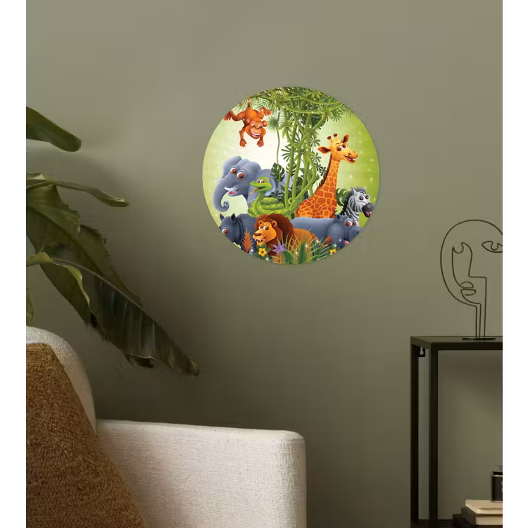 Behangcirkel - Jungle dieren - Planten - Kinderen - Olifant - Giraf - Leeuw — 3