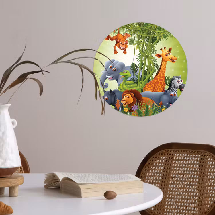 Behangcirkel - Jungle dieren - Planten - Kinderen - Olifant - Giraf - Leeuw — 4
