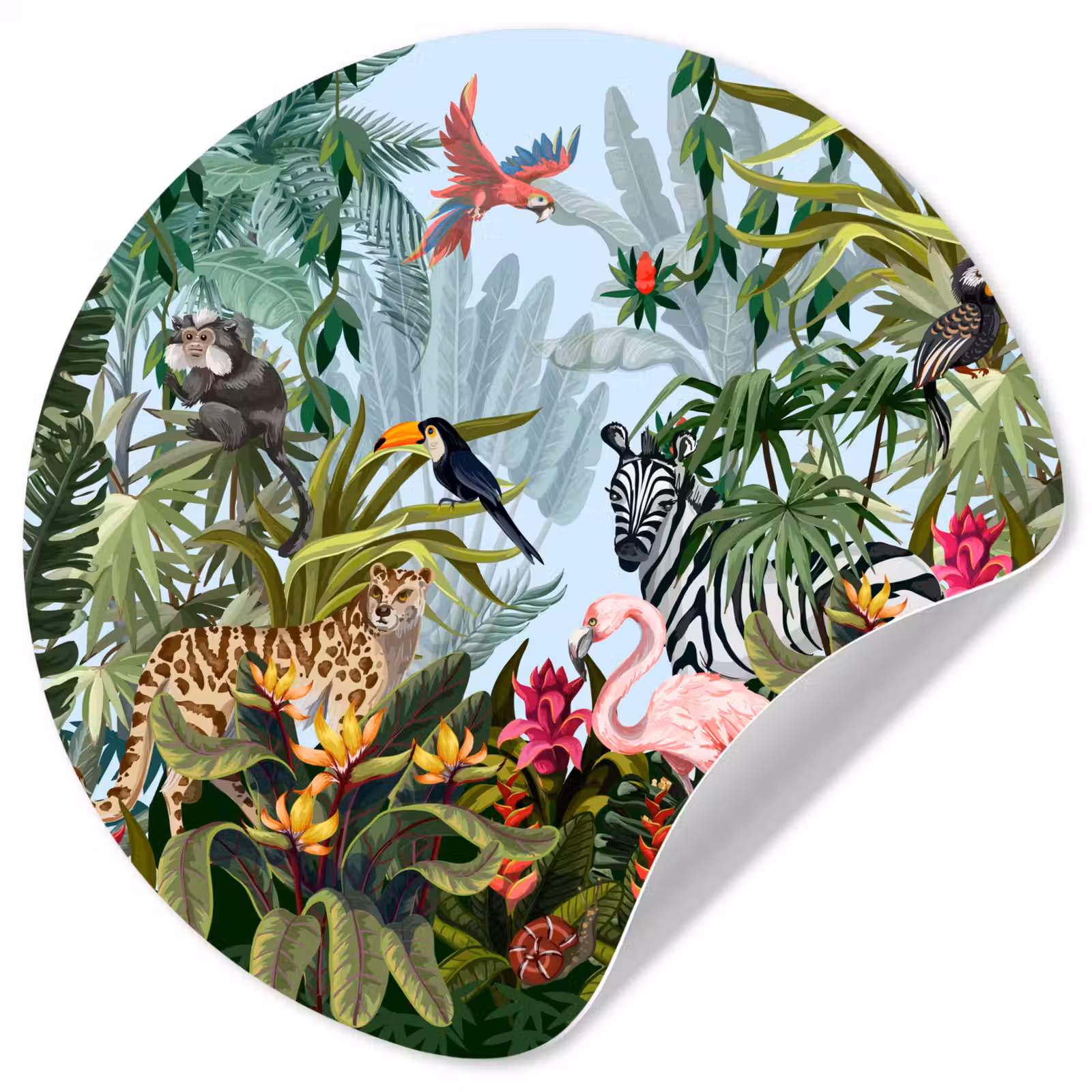 Behangcirkel - Jungle - Natuur - Jongens - Meisjes - Kinderen - Zebra - Flamingo — 1