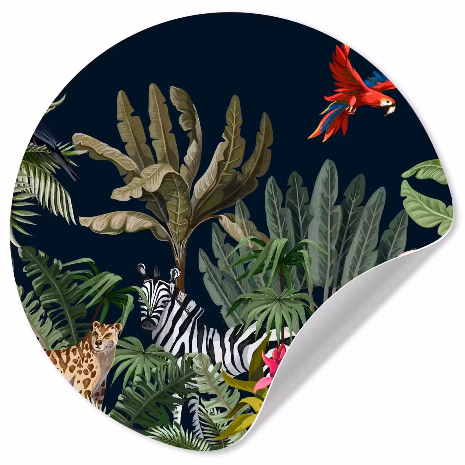 Behangcirkel - Jungle - Planten - Dieren - Kinderen - Flamingo - Zebra — 1