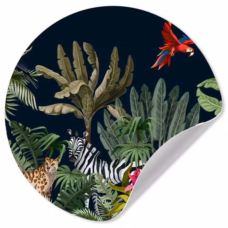 Behangcirkel - Jungle - Planten - Dieren - Kinderen - Flamingo - Zebra — 1