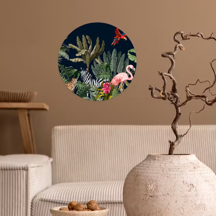 Behangcirkel - Jungle - Planten - Dieren - Kinderen - Flamingo - Zebra — 2