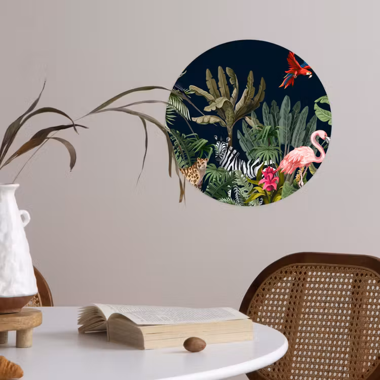 Behangcirkel - Jungle - Planten - Dieren - Kinderen - Flamingo - Zebra — 4