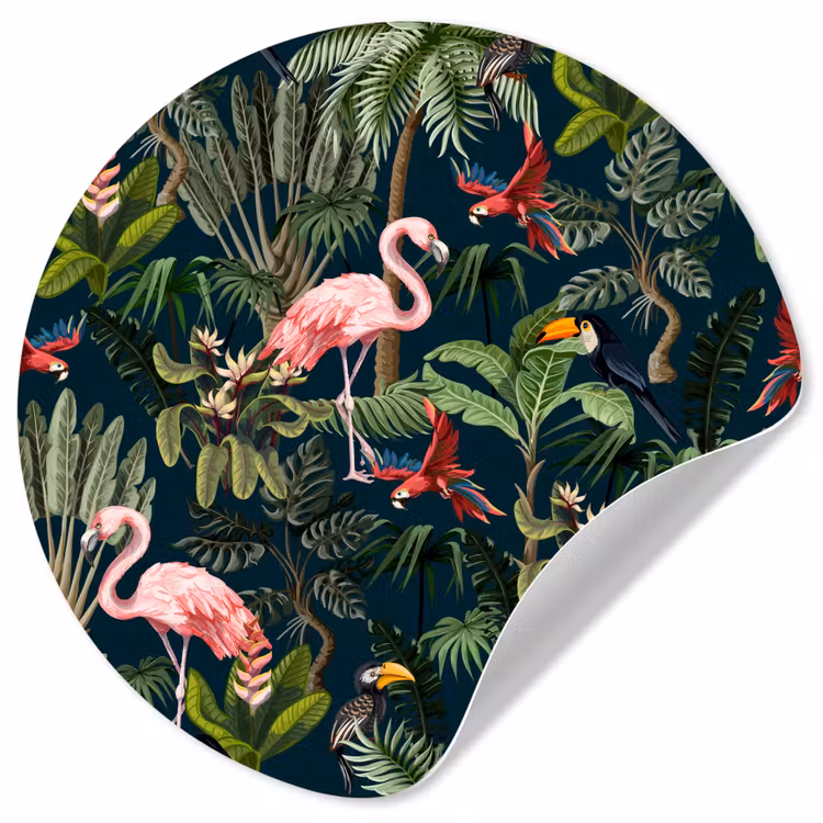 Behangcirkel - Jungledieren - Patroon - Kinderen - Flamingo - Papegaai - Kids — 1