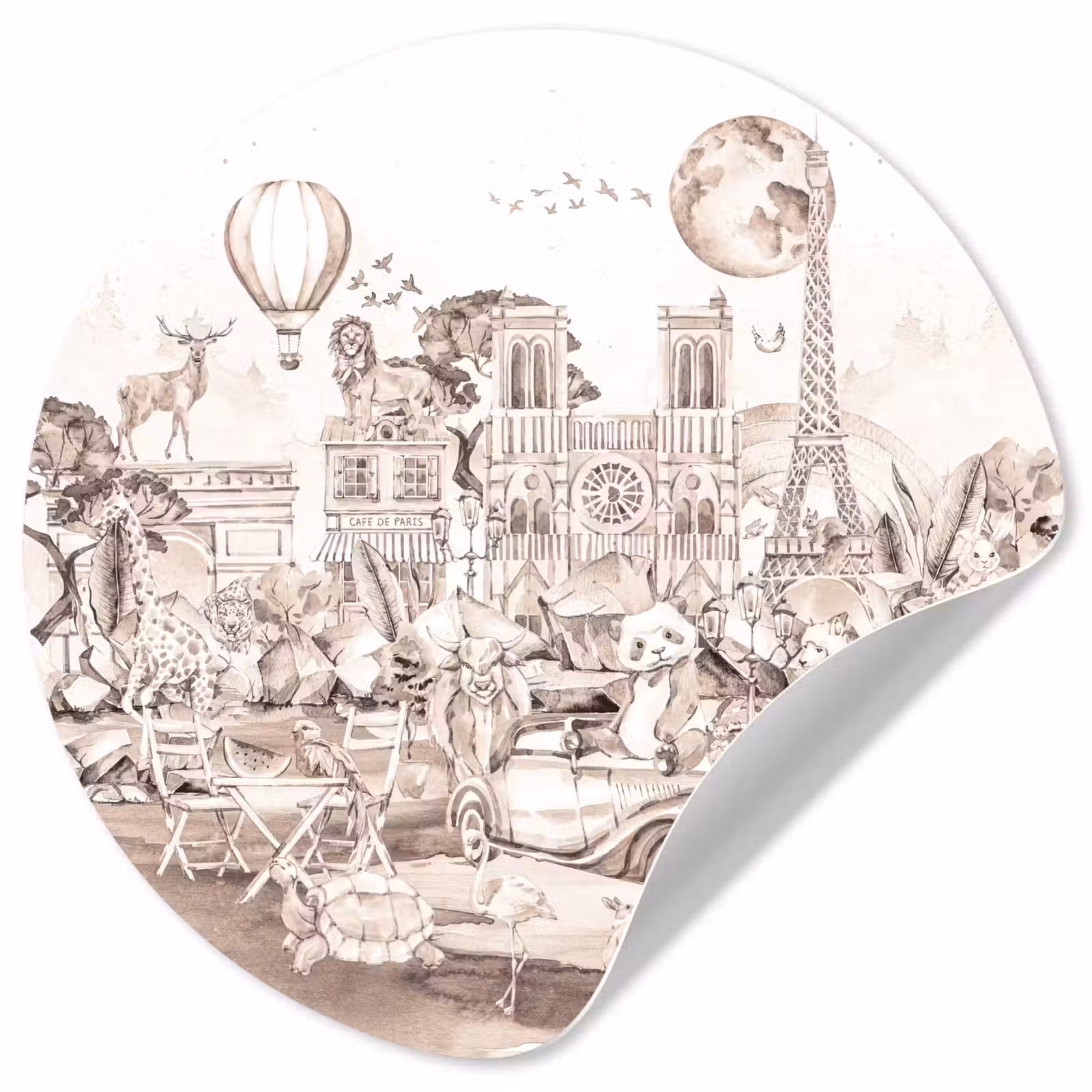 Behangcirkel - Kinderen - Parijs - Panda - Dieren - Luchtballon — 1