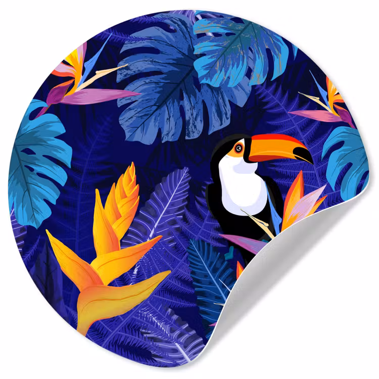 Behangcirkel - Jungle - Toekan - Bloemen - Planten - Kinderen - Paars - Dieren — 1