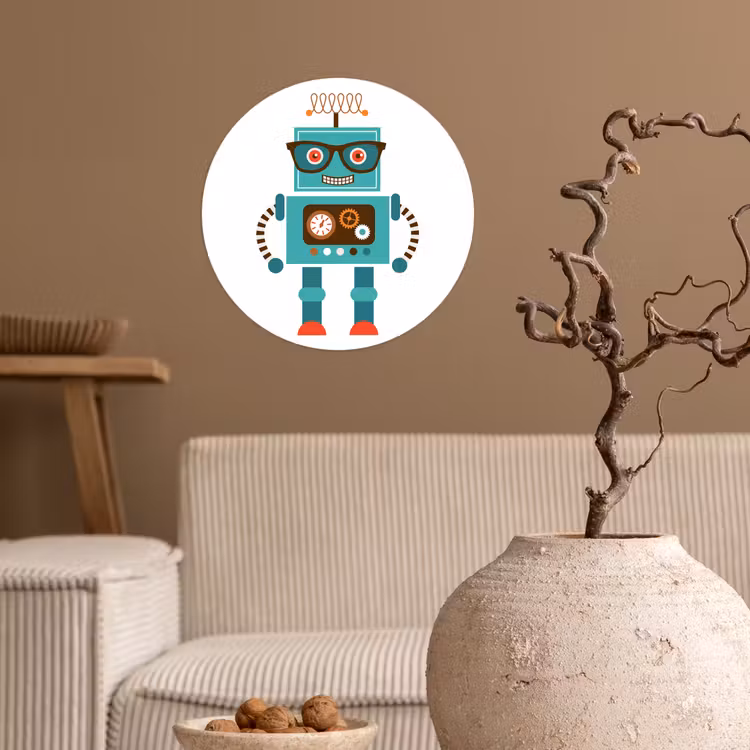 Behangcirkel - Robot - Bril - Tandwielen - Gezicht - Jongens - Kids — 2
