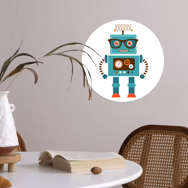 Behangcirkel - Robot - Bril - Tandwielen - Gezicht - Jongens - Kids — 4