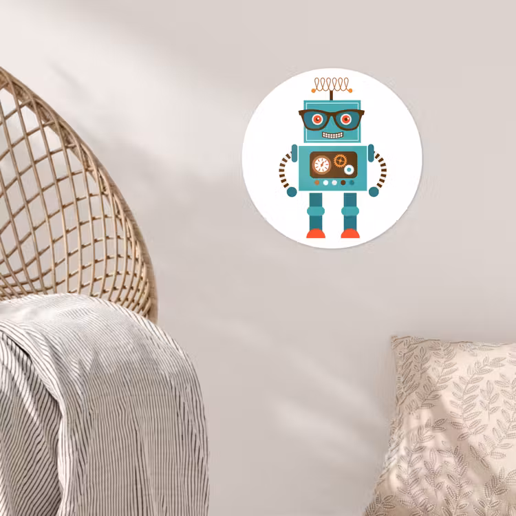 Behangcirkel - Robot - Bril - Tandwielen - Gezicht - Jongens - Kids — 5