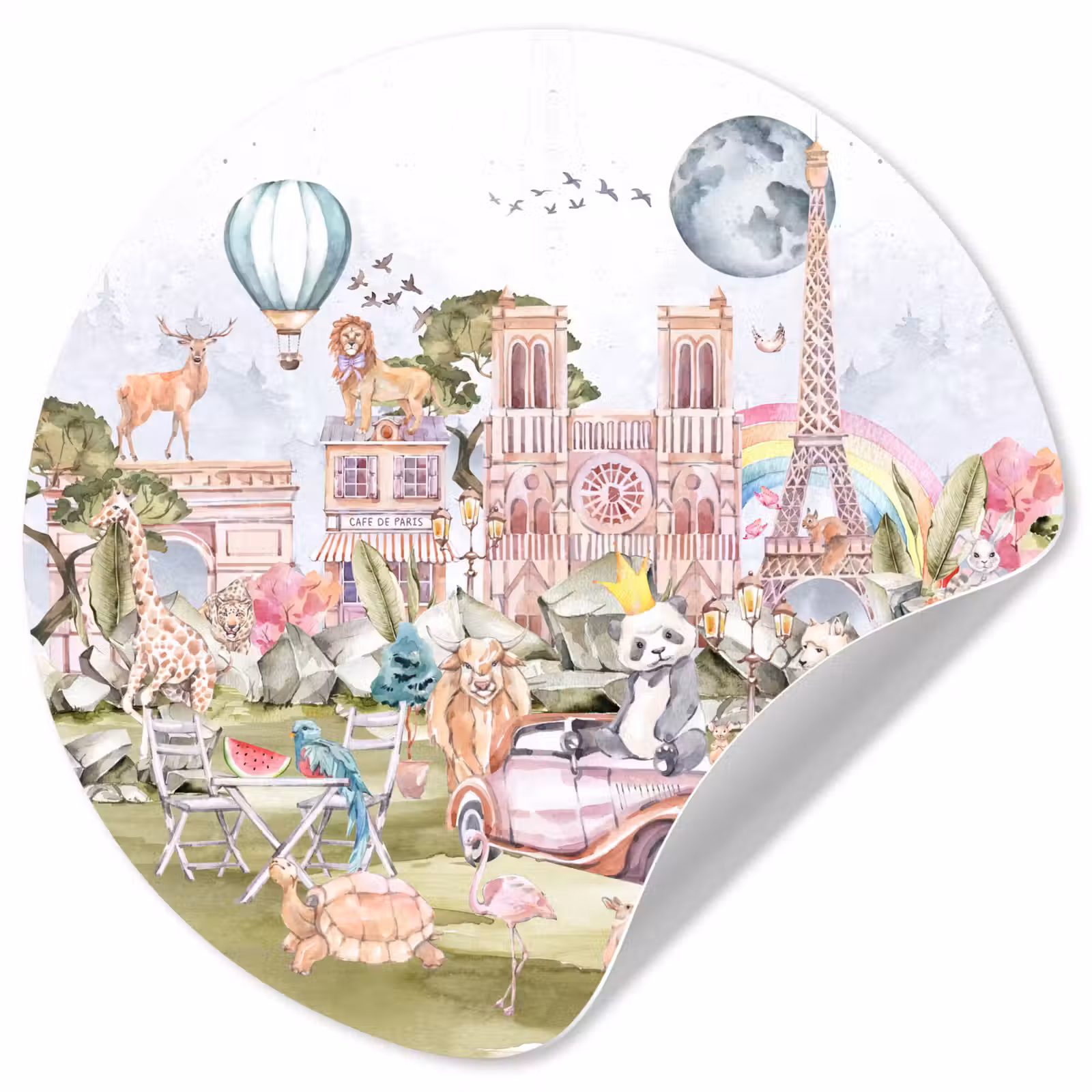 Behangcirkel - Parijs - Regenboog - Kinderen - Roze - Meisjes - Dieren — 1