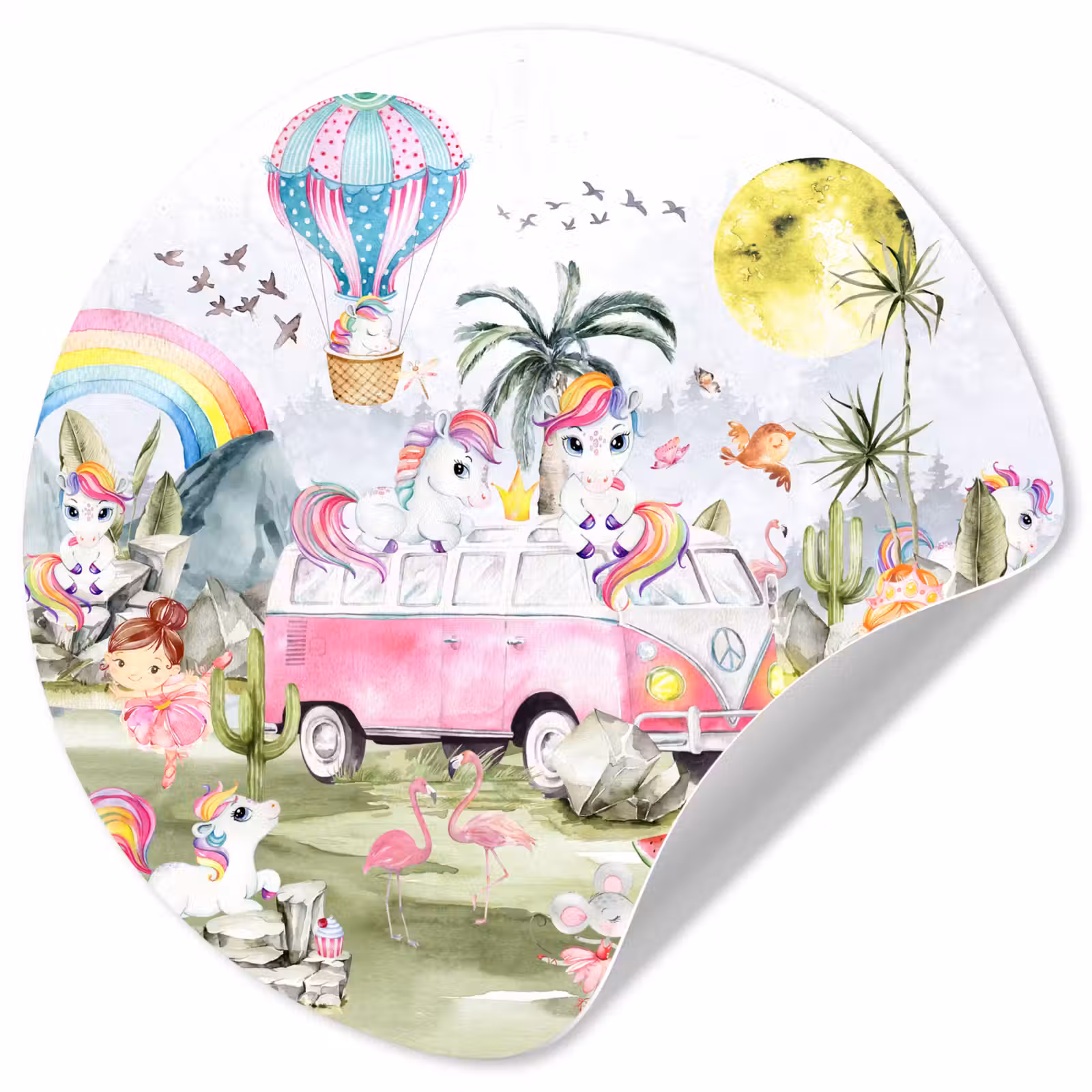 Behangcirkel - Unicorn - Regenboog - Kinderen - Meiden - Auto — 1