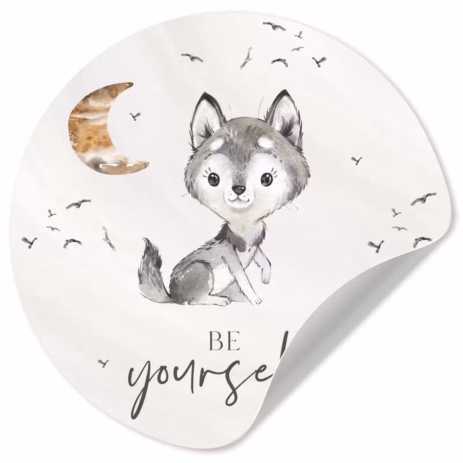 Behangcirkel - Spreuken - Wolf - Be yourself - Kinderen - Jongens - Meisjes - Waterverf — 1