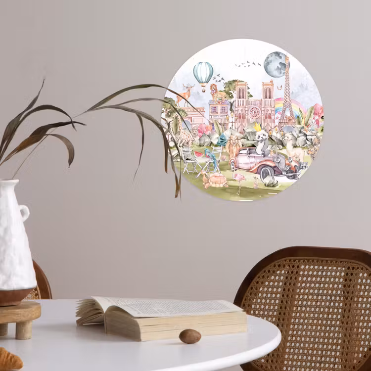 Behangcirkel - Parijs - Regenboog - Kinderen - Roze - Meisjes - Dieren — 4