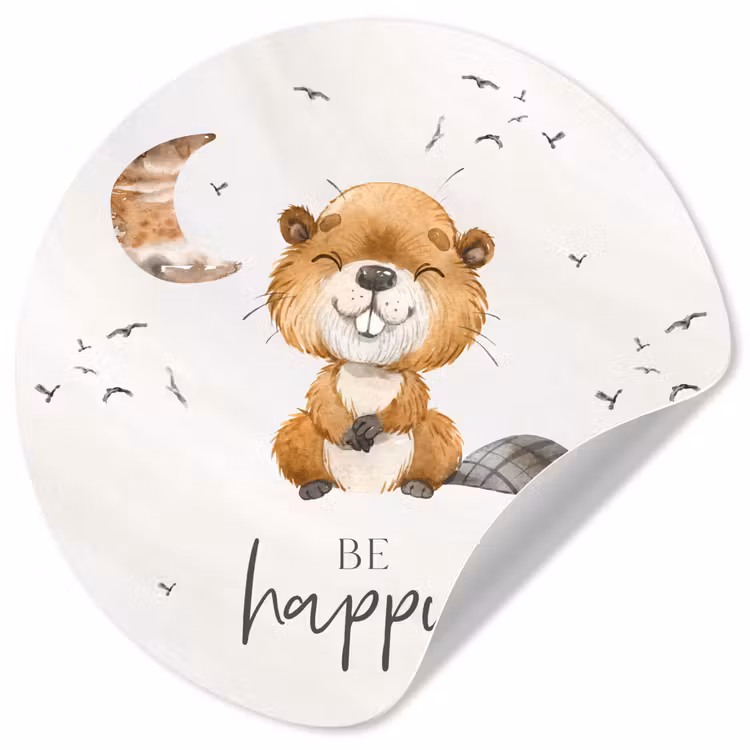 Behangcirkel - Quotes - Be happy - Kinderen - Maan - Bever - Waterverf — 1