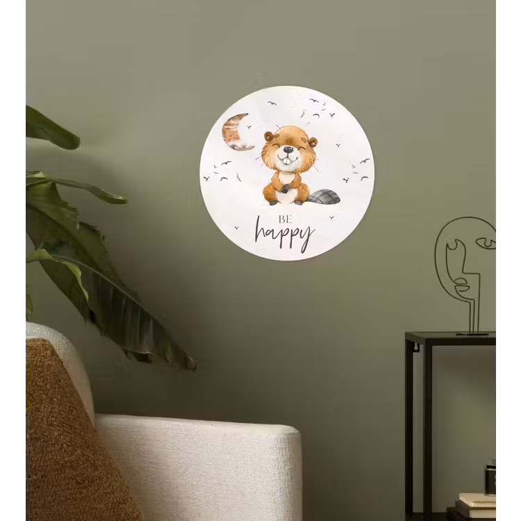Behangcirkel - Quotes - Be happy - Kinderen - Maan - Bever - Waterverf — 3