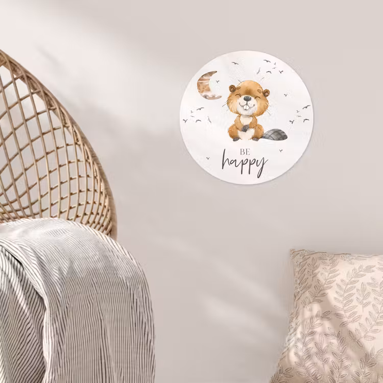Behangcirkel - Quotes - Be happy - Kinderen - Maan - Bever - Waterverf — 5