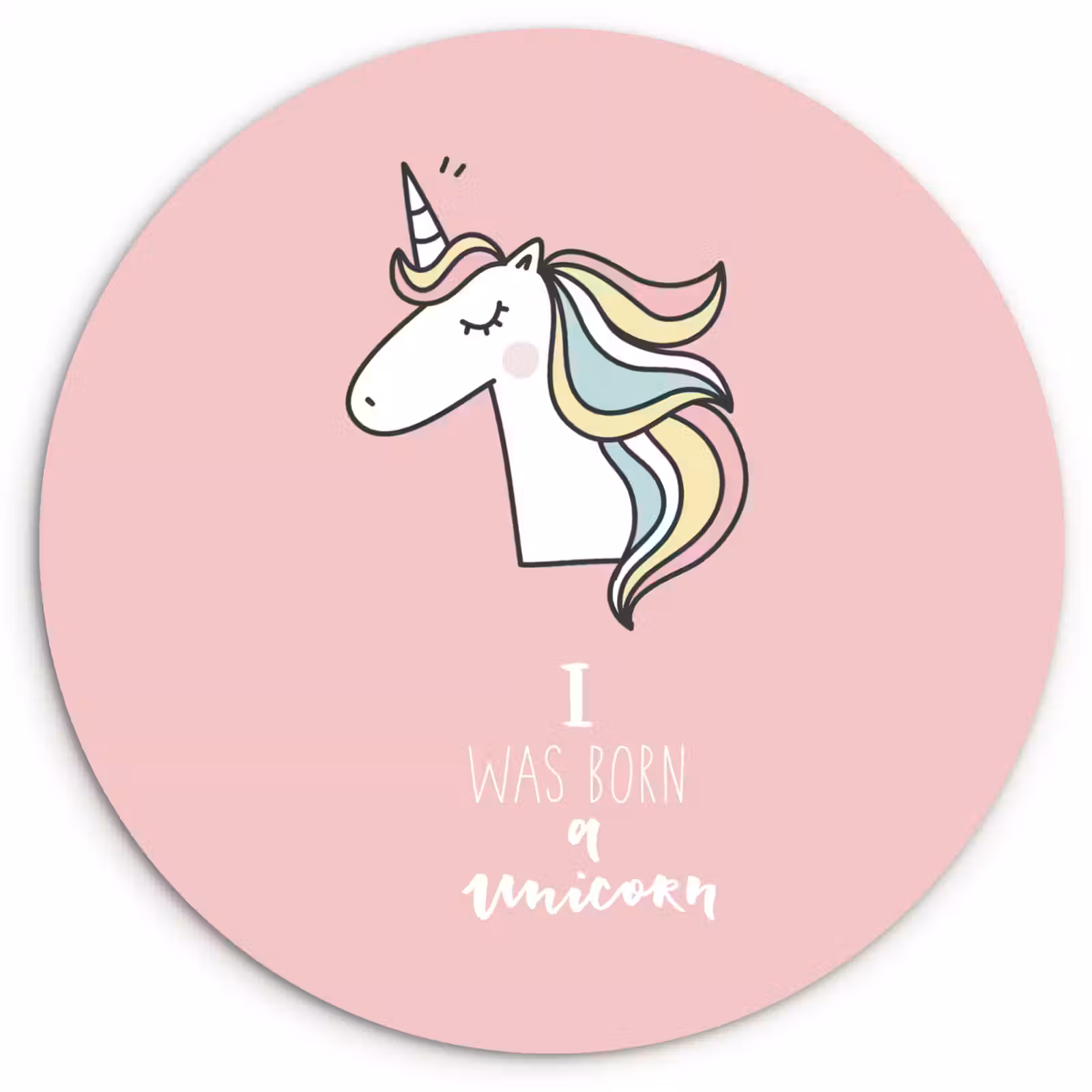 Muurcirkel - Unicorn - Quotes - Roze - I was born a unicorn - Meisjes - Kind — 1