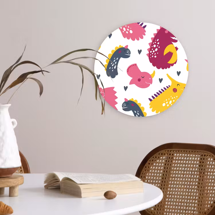 Muurcirkel - Dino - Patronen - Kind - Roze - Meisjes — 4