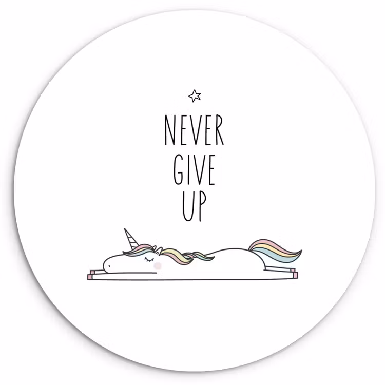 Muurcirkel - Unicorn - Kinderen - Quotes - Never give up - Meisjes — 1